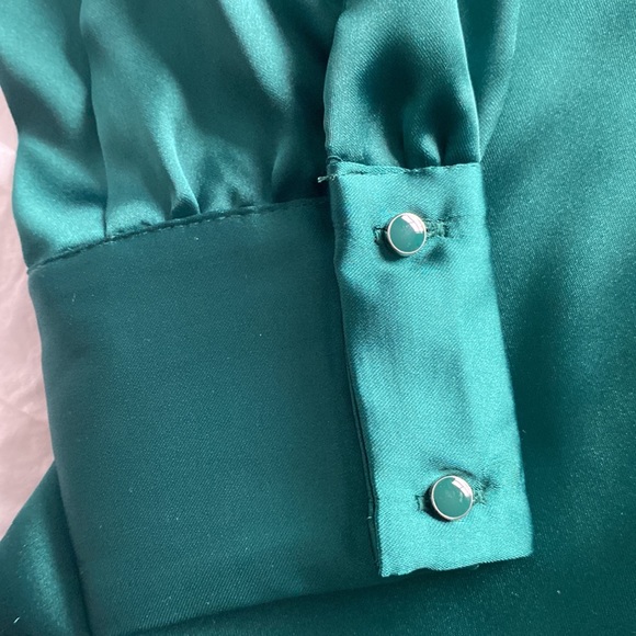 Rachel Zoe long sleeved green satin blouse with v neck. Blouson sleeves. Med💚💚 - Picture 12 of 17